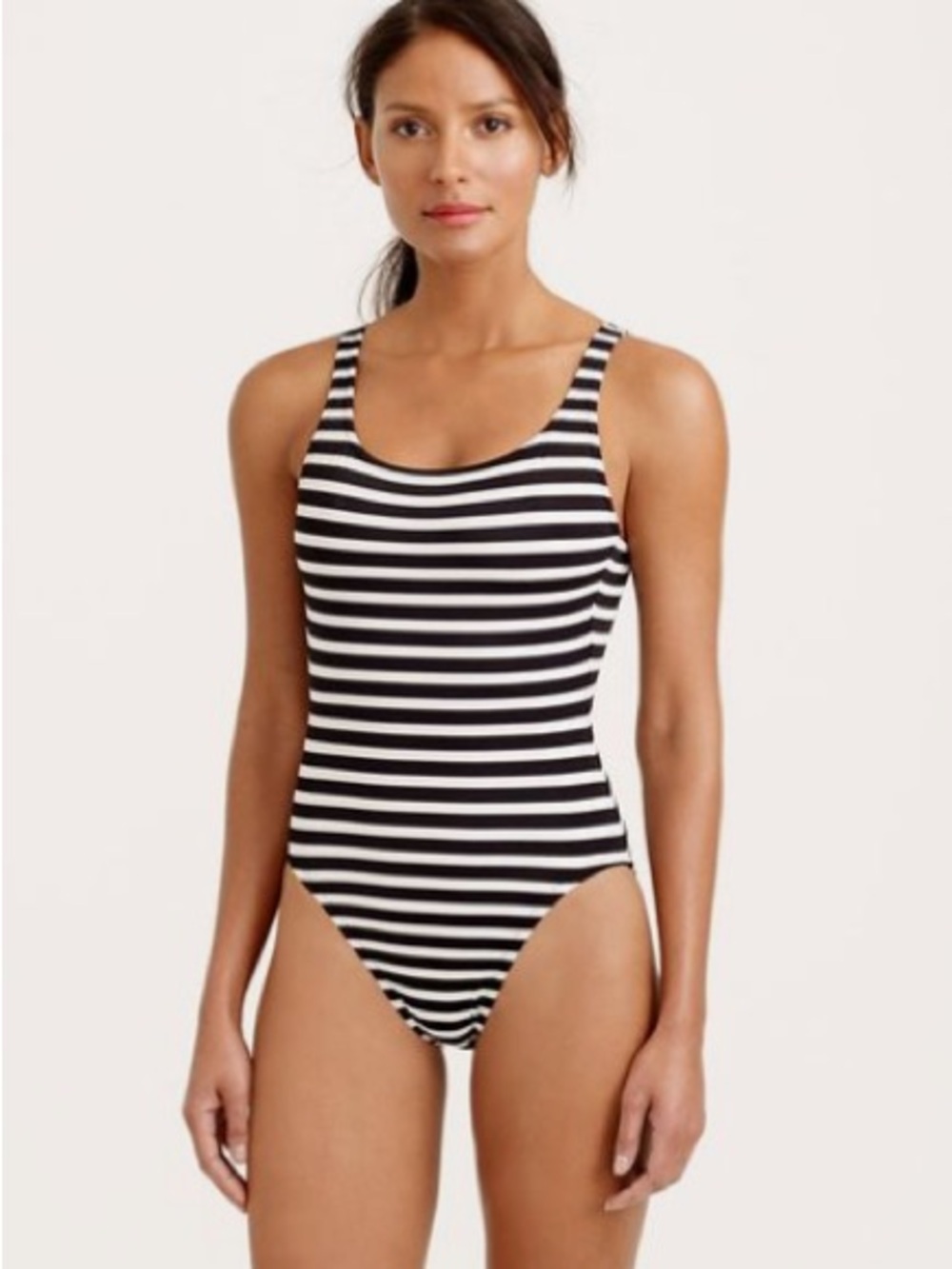 J. Crew Black and White Striped Scoop One-Piece Swimsuit